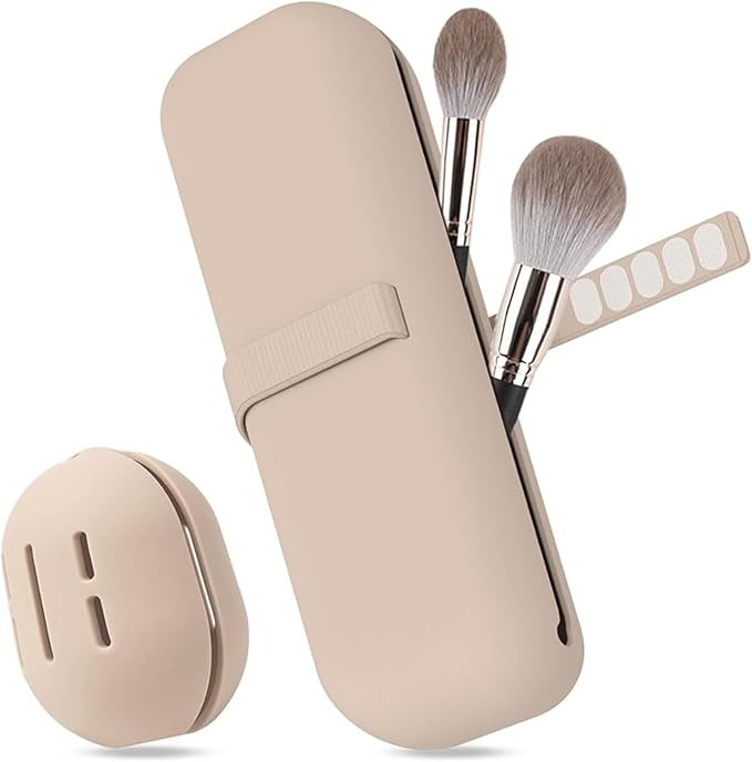 Makeup Brush Holder, Silicone Makeup Bag Makeup Sponge Holder Organizer for Travel Storage, Khaik... | Amazon (US)