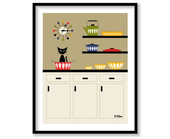 Mid Century Cat Cathrineholm Enamelware Retro Black Cat - Etsy | Etsy (US)