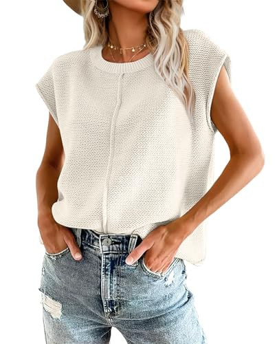 Sweater Vest Women Cap Sleeve Tops Casual Summer White Sweater Tops for Women XS | Amazon (US)