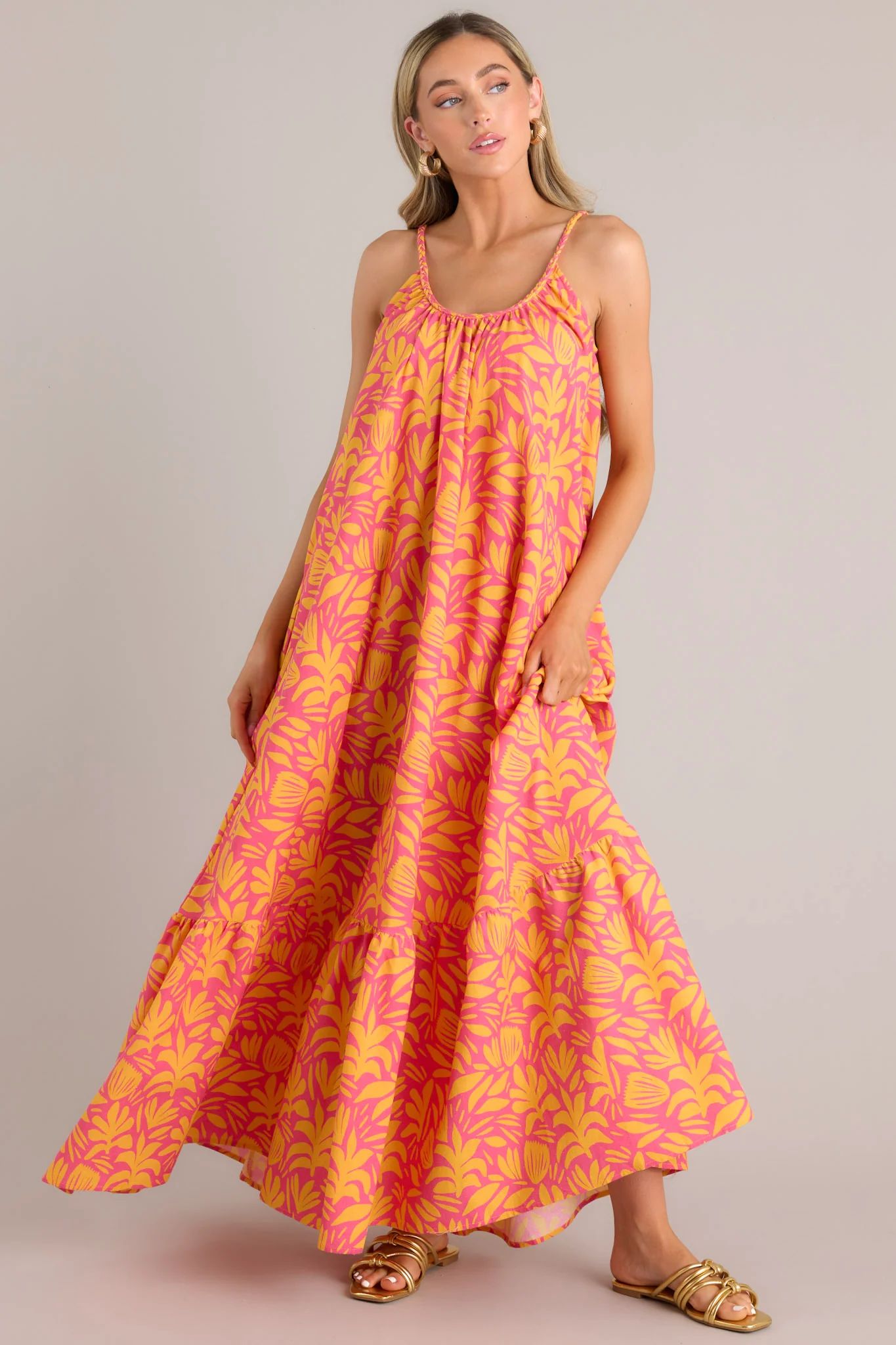 The Game Is On Pink Multi Print Maxi Dress | Red Dress