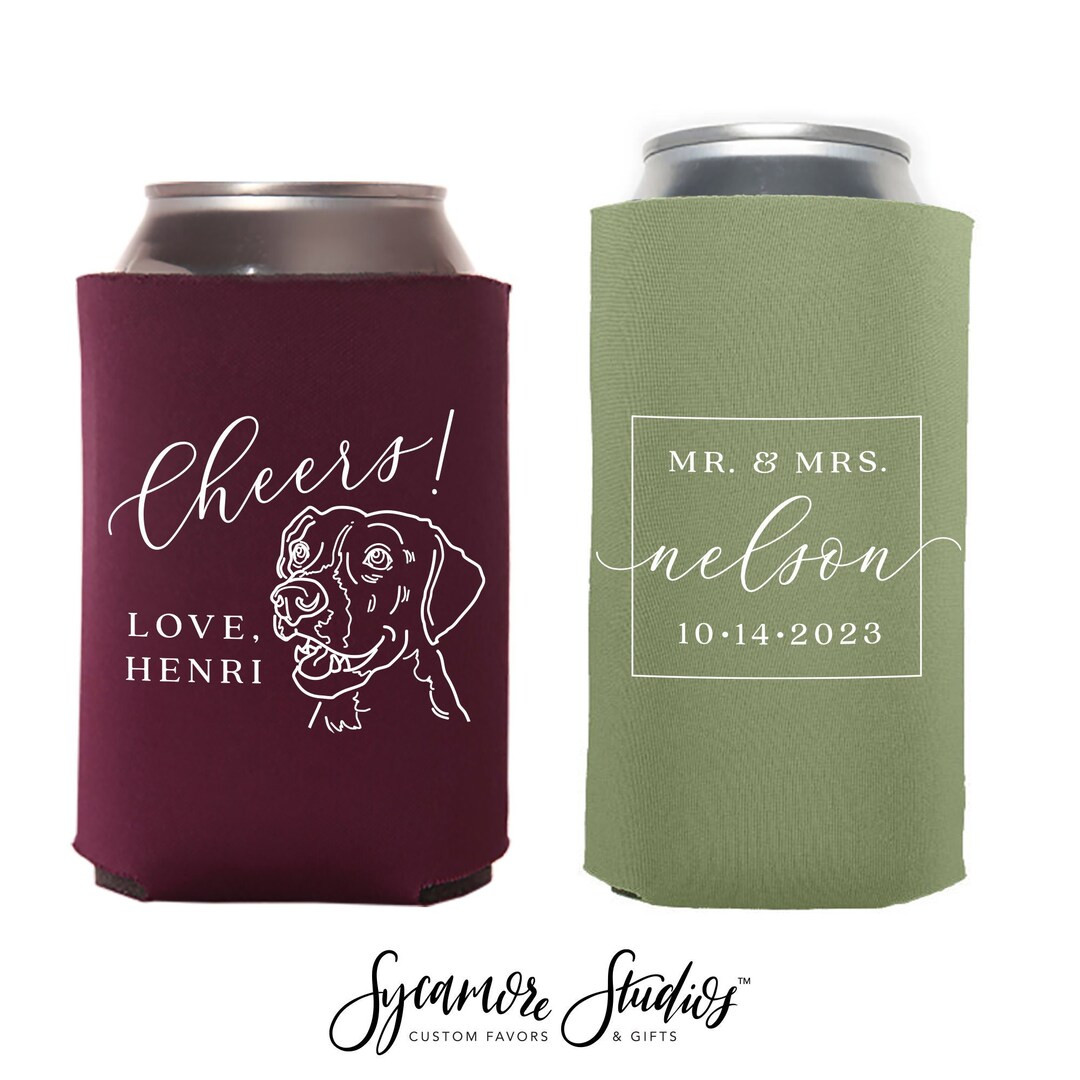 Regular & Slim Can Cooler Wedding Package #204RS -  Custom Pet Illustration - Cheers - Wedding Fa... | Etsy (US)