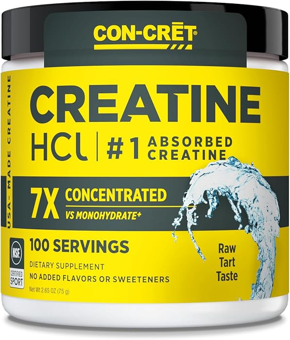 CON-CRET Creatine HCl Powder | Muscle, Cognitive, Cellular Energy Support | No Bloating or Cramps | USA Made & NSF Certified | Unflavored (100 Serving) | Amazon (US)