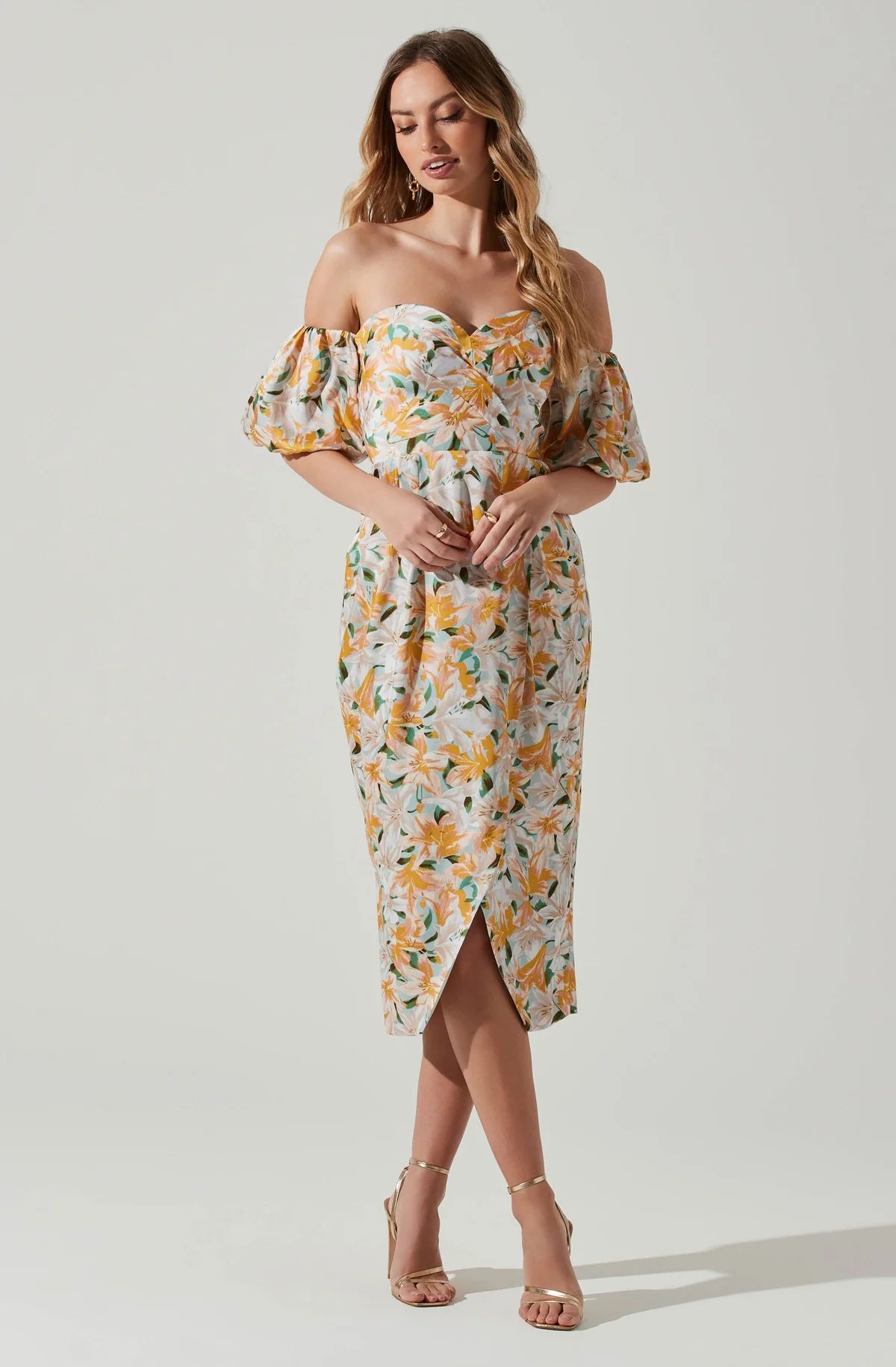 Zurina Floral Off Shoulder Midi Dress | ASTR The Label (US)