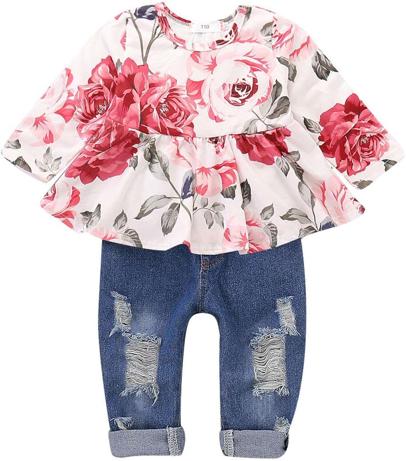 CARETOO Girls Clothes Outfits, Cute Baby Girl Floral Long Sleeve Pant Set Flower Ruffle Top | Amazon (US)