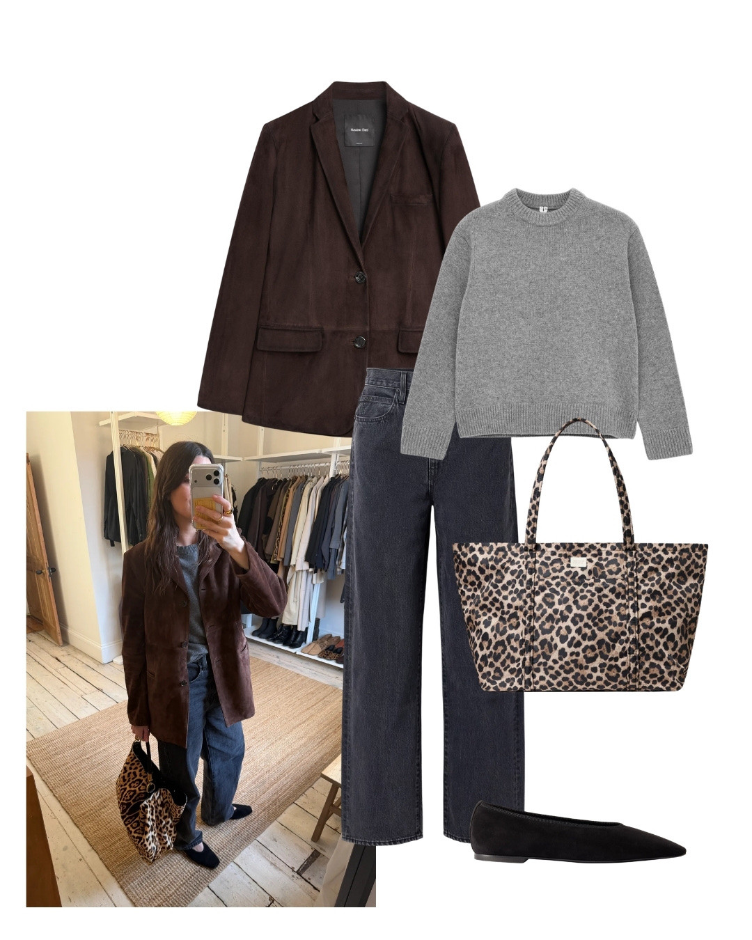 Styling a chocolate brown suede blazer with a grey knit and pop of leopard print. Blazer is old Arket, bag vintage, similar linked below

#LTKstyletip #LTKspring