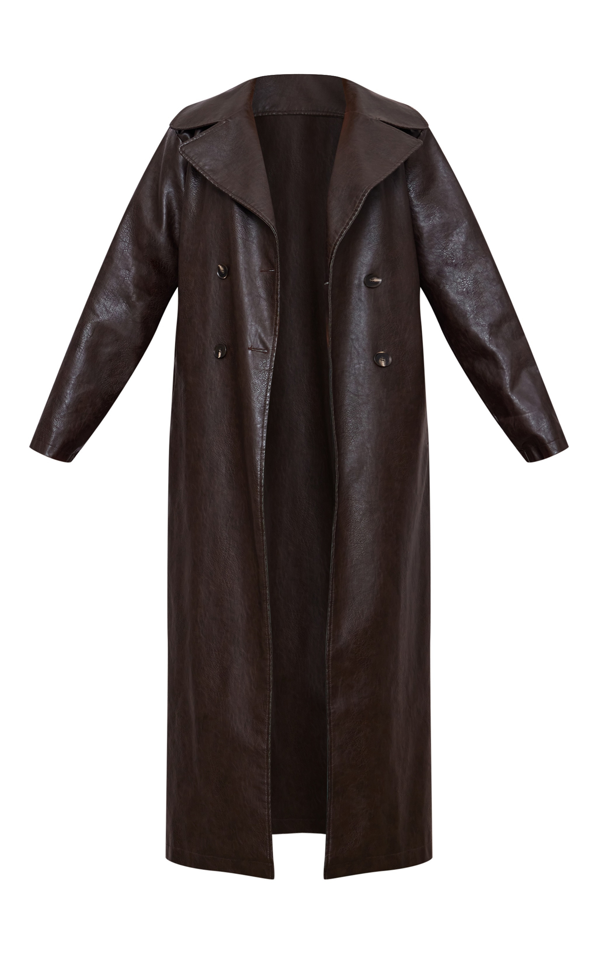 Chocolate Brown Faux Leather Croc Trench Coat | PrettyLittleThing US