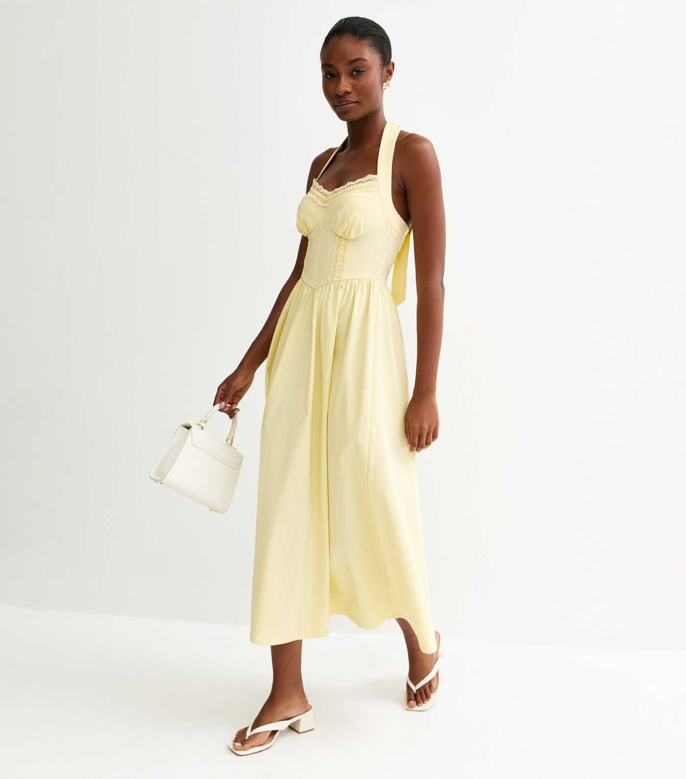 Light Yellow Embroidered Halter Midi Dress | New Look | New Look (UK)