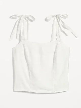 Fitted Linen-Blend Tie-Shoulder Cropped Corset Cami Top for Women | Old Navy (US)