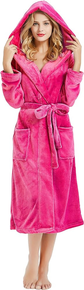 HEARTNICE Womens Hooded Fleece Robe, Soft Bathrobe for Womens, Cute Long House Coat | Amazon (US)