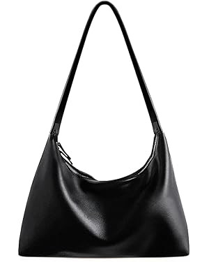 Leather Hobo Bags for Women Small Soft Shoulder Purse Slouchy Tote Handbag with Double Zipper Des... | Amazon (US)