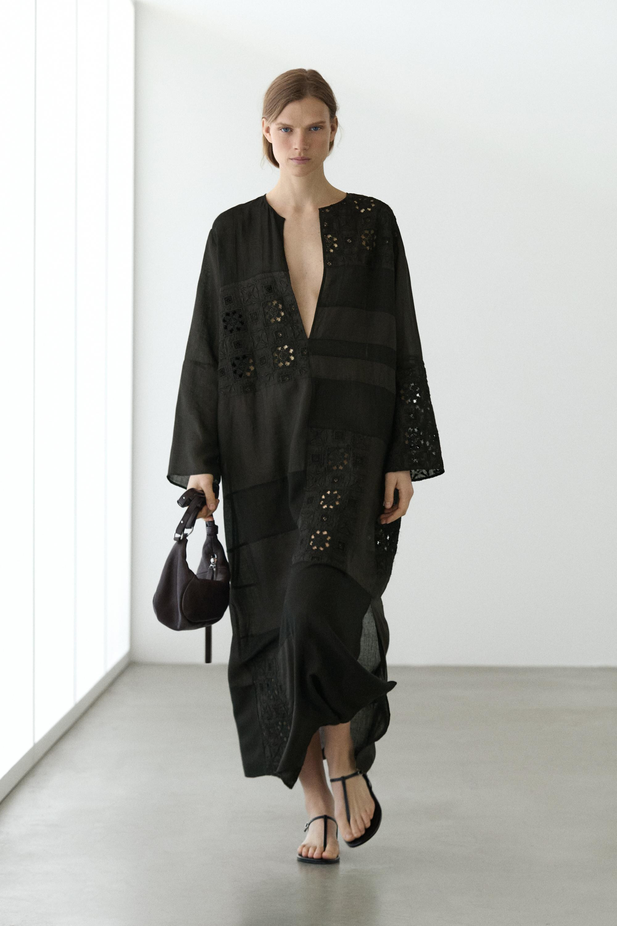 Flowing embroidered kaftan dress | Massimo Dutti UK