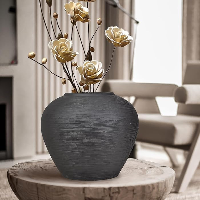 Black Rustic Ceramic Vase Vintage Flower Vase,6.8 Inch Pottery Terracotta Tall Floor Vase Farmhou... | Amazon (US)