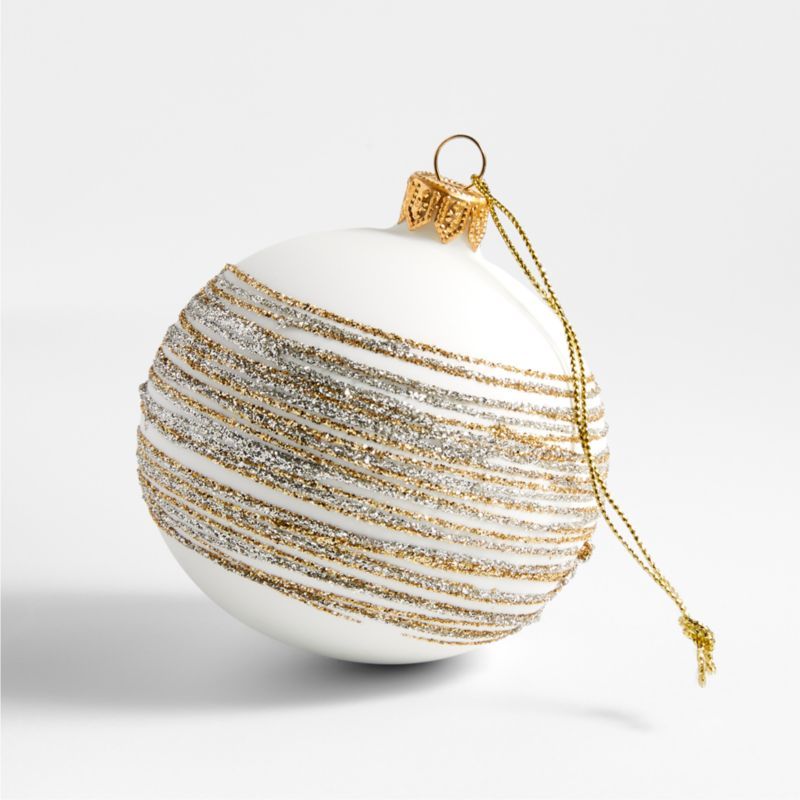 Handmade Silver and Gold Glitter Striped White Glass Ball Christmas Tree Ornament + Reviews | Cra... | Crate & Barrel