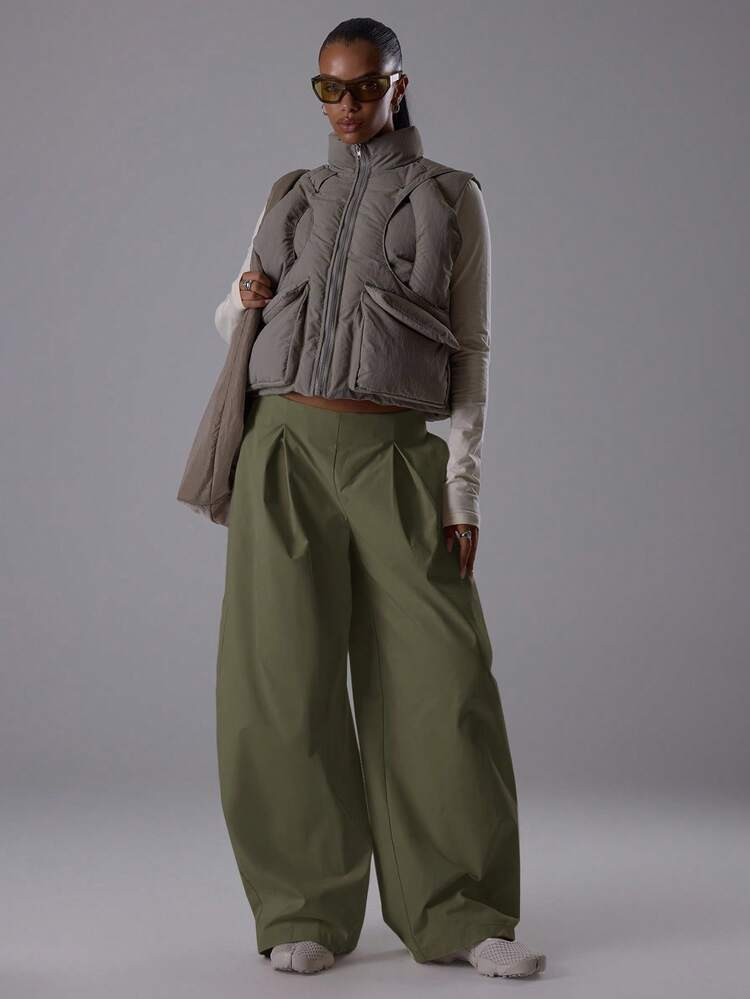 MUSERA Oversized Wide Leg Barrell Tie Waist Pleated Low Rise Trousers Classy Night Out Fall Autum... | SHEIN