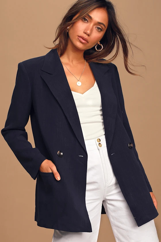 Make Your Mark Navy Blue Oversized Double-Breasted Blazer | Lulus (US)