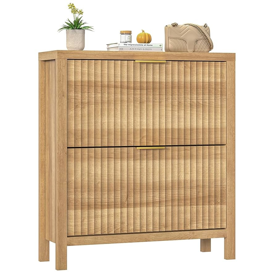 Shoe Cabinet Storage for Entryway, Fluted Shoe Cabinet with 2 Flip Drawers, Hidden Shoe Rack Tall... | Amazon (US)