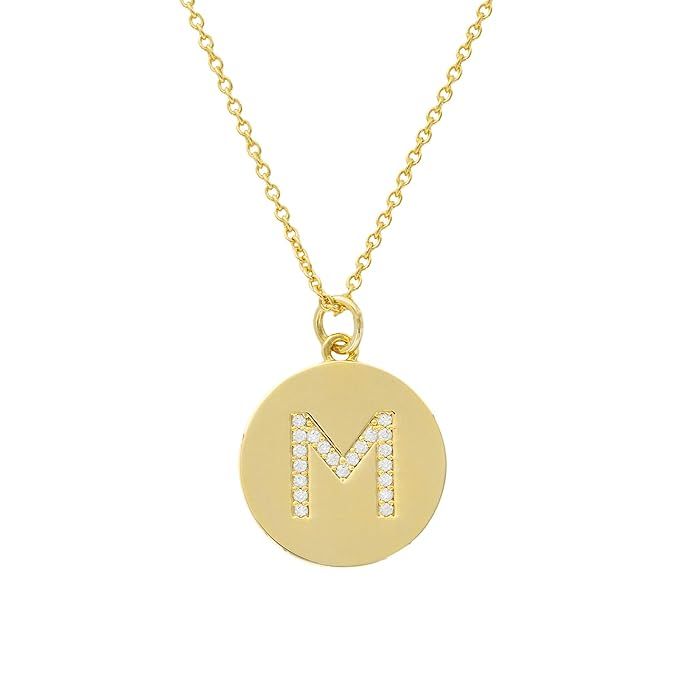 Columbus 14K Gold Plated Initial Necklace - Initial Coin Pendant Necklace - Personal Letter CZ Ne... | Amazon (US)