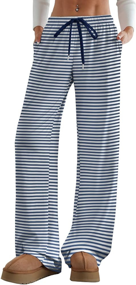 Aoulaydo Women's Wide Leg Lounge Pants Low Rise Baggy Pajama Bottoms with Pockets Y2K Pjs Bottoms | Amazon (US)