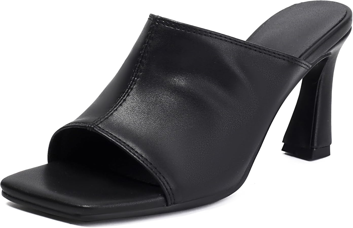 BEAUPAS Women's Open Square Toe Mule Sandals Chunky High Heel Slip On | Amazon (US)