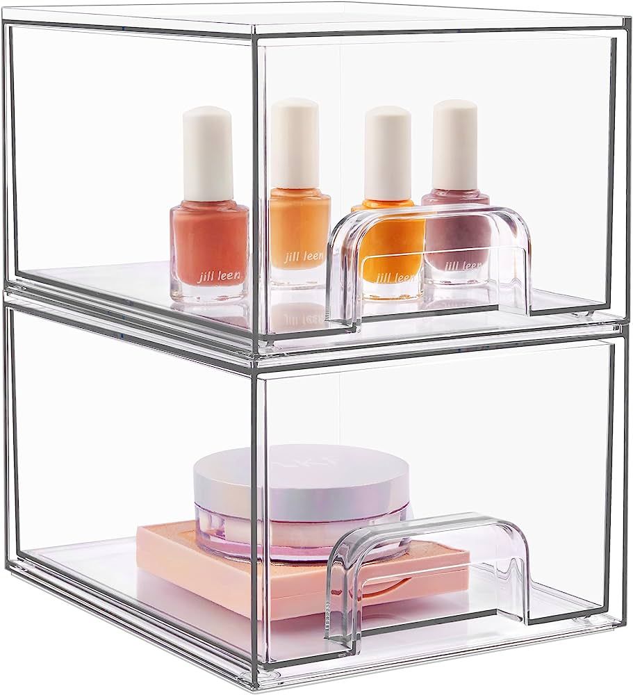 Vtopmart 2 Pack Stackable Makeup Organizer Storage Drawers, Acrylic Bathroom Organizers，Clear P... | Amazon (US)