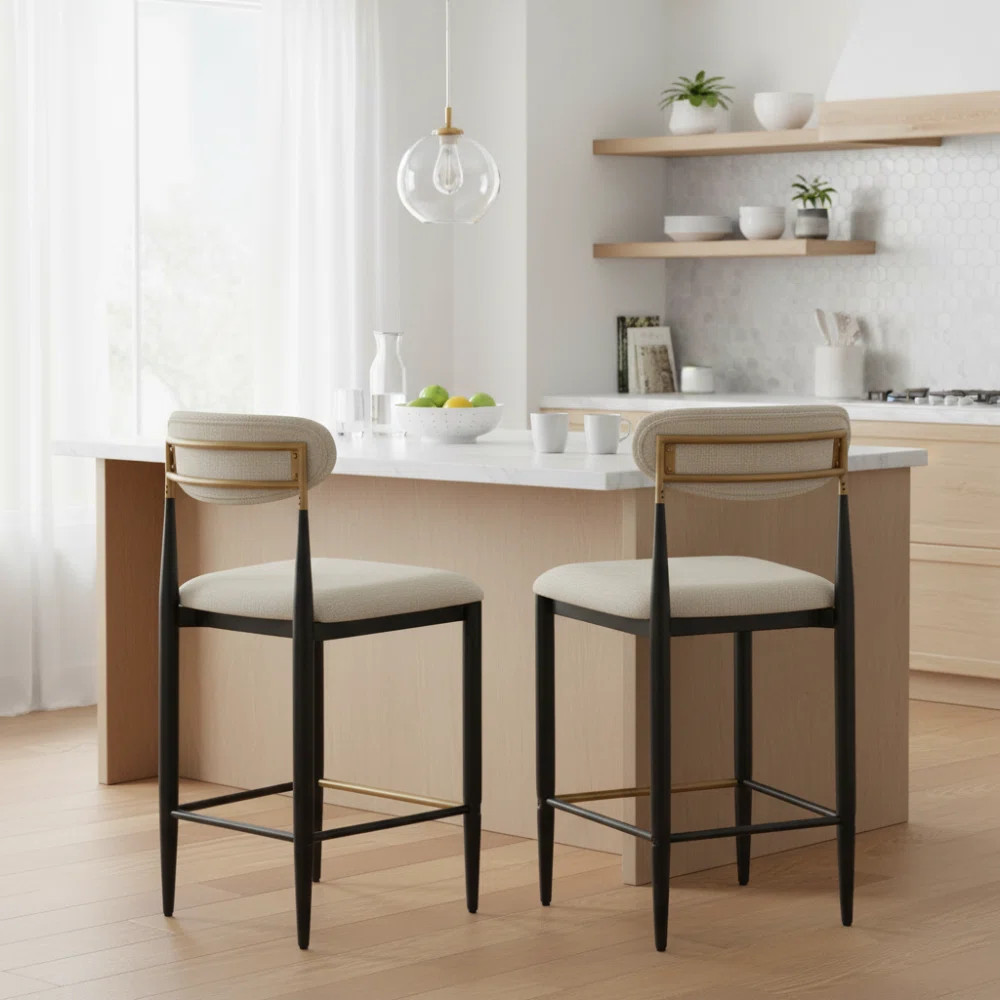 Sloane Modern Upholstered Iron Counter Stools With Open Back And Gold Accents (Set of 2) | Wayfair North America
