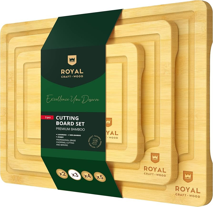 ROYAL CRAFT WOOD Cutting Boards for Kitchen - Bamboo Cutting Board Set of 3, Cutting Boards with ... | Amazon (US)