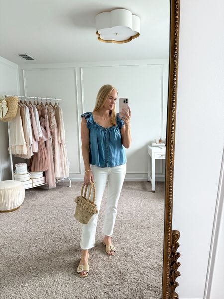 Love this flutter sleeve top from Walmart! I have it paired with my Nordstrom Mother jeans and Sam Edelman sandals! Wearing size small in the top and size 28 in the jeans. Summer outfits // casual outfits // daytime outfits // Walmart tops // white jeans // Walmart finds // Walmart fashion 

#LTKSeasonal #LTKFindsUnder50 #LTKStyleTip