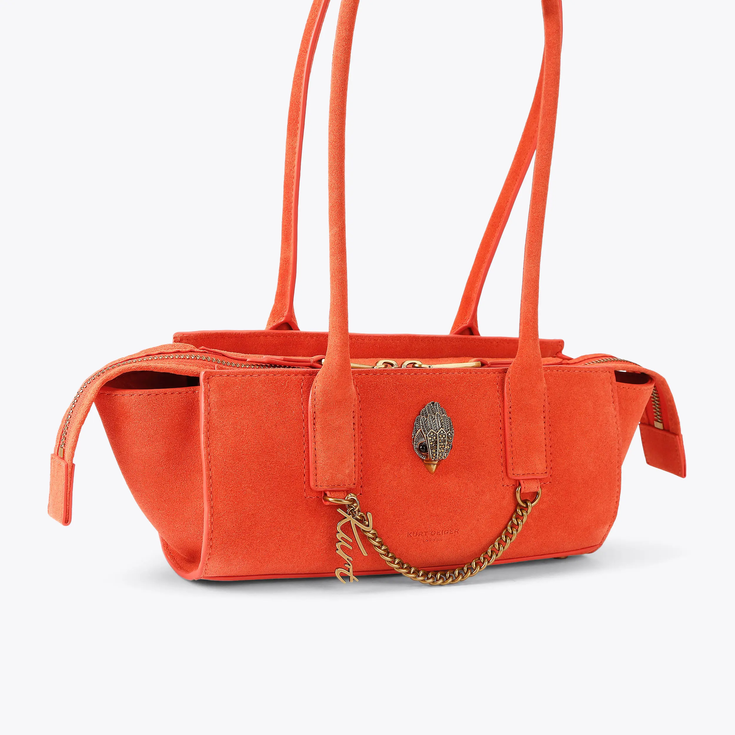 SLOANE EASTWEST SHOULDER Orange Suede Shoulder Bag by Kurt Geiger London | Kurt Geiger US