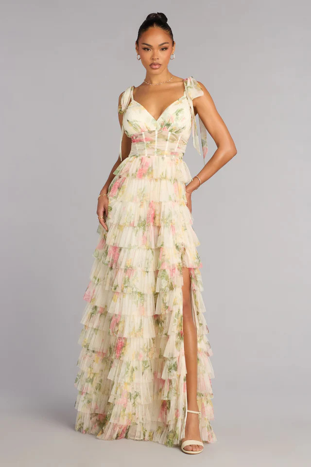 Malia Floral Ruffle A-Line Formal Dress | Windsor Stores