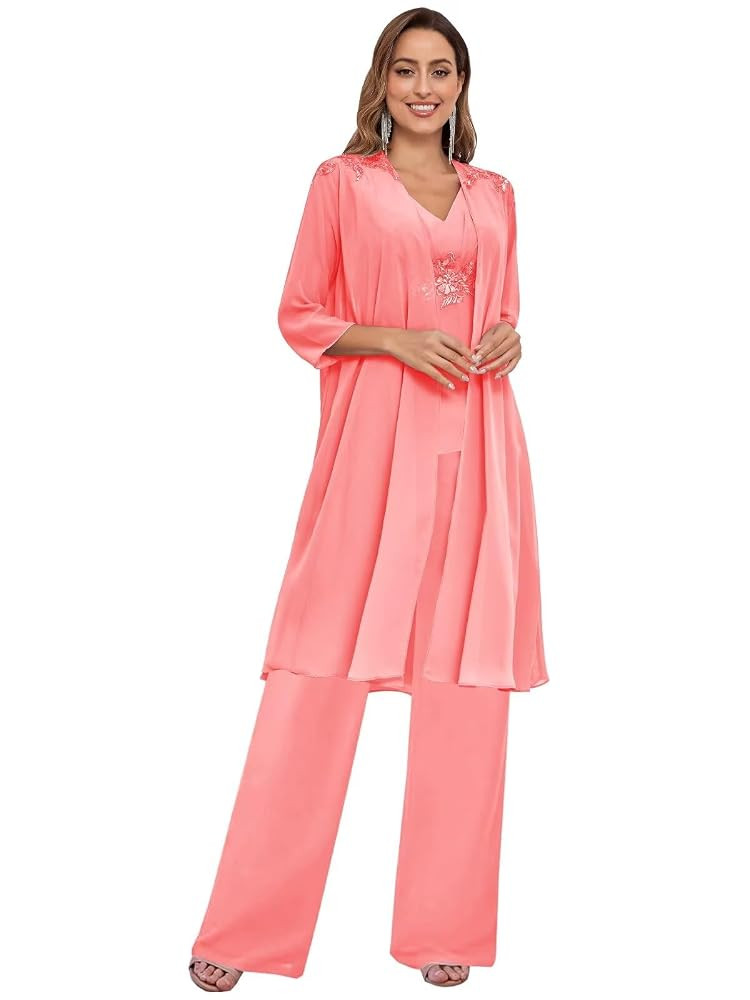 BANTRATIC 3 Pieces Mother of The Bride Pantsuits with Jacket for Wedding Dressy Evening Prom Form... | Amazon (US)