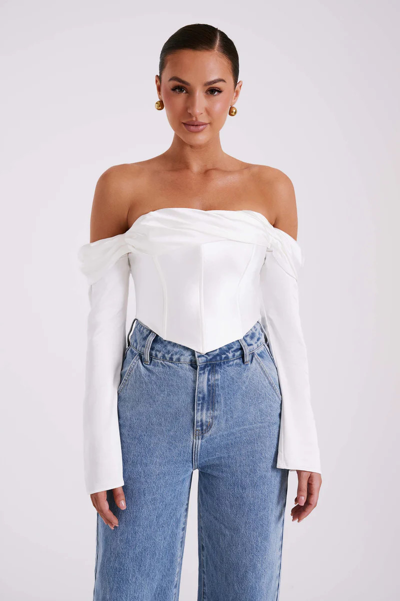 Giselle Satin Off Shoulder Top - White | MESHKI US