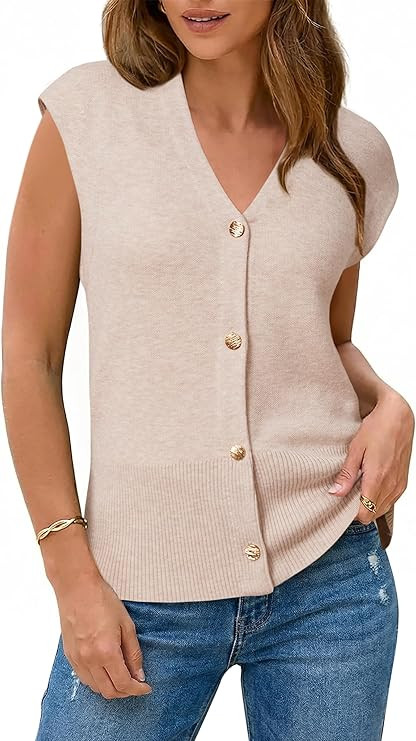 Arach&Cloz Women's Wool Blend V Neck Button Down Summer Business Casual Sweater Vests 2026 | Amazon (US)