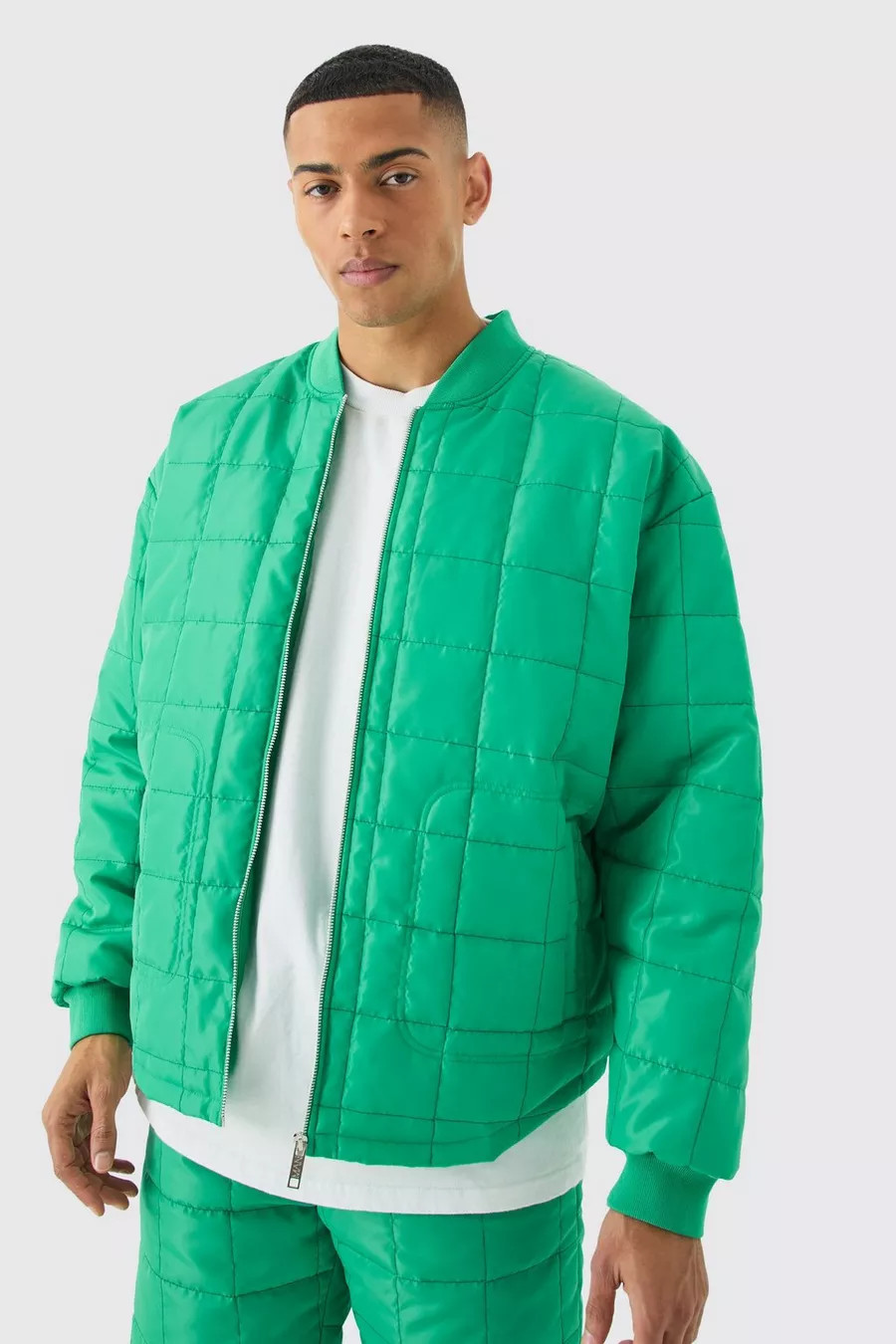 Square Quilted  Oversized Pocket Bomber Set | Boohoo.com (UK & IE)