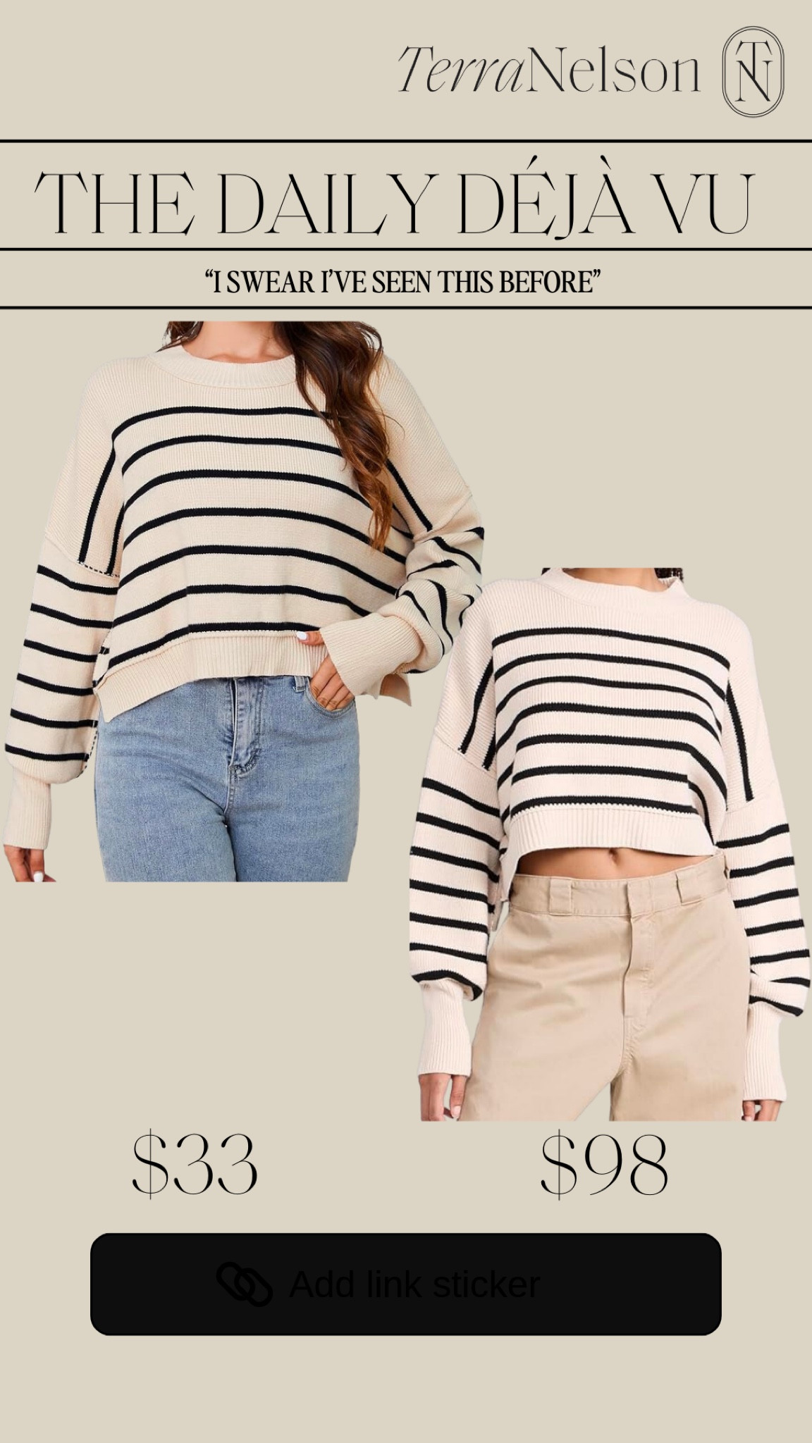 Free People white and black stripe sweater and an Amazon look a like. This style is trending for this fall big time. You can wear it casual or dressy  

#LTKstyletip #LTKfindsunder100 #LTKfindsunder50