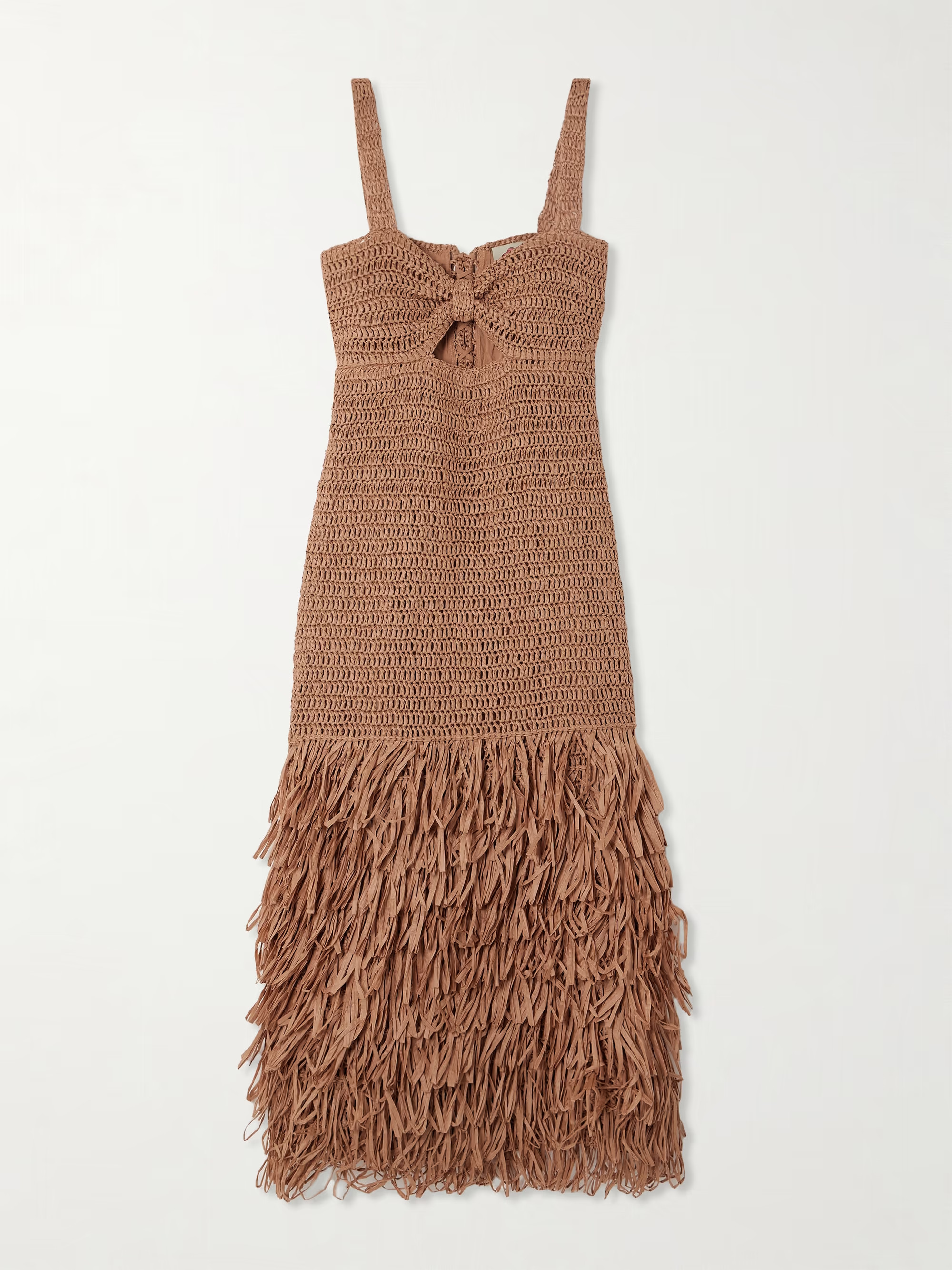 Cutout fringed raffia midi dress | NET-A-PORTER (US)