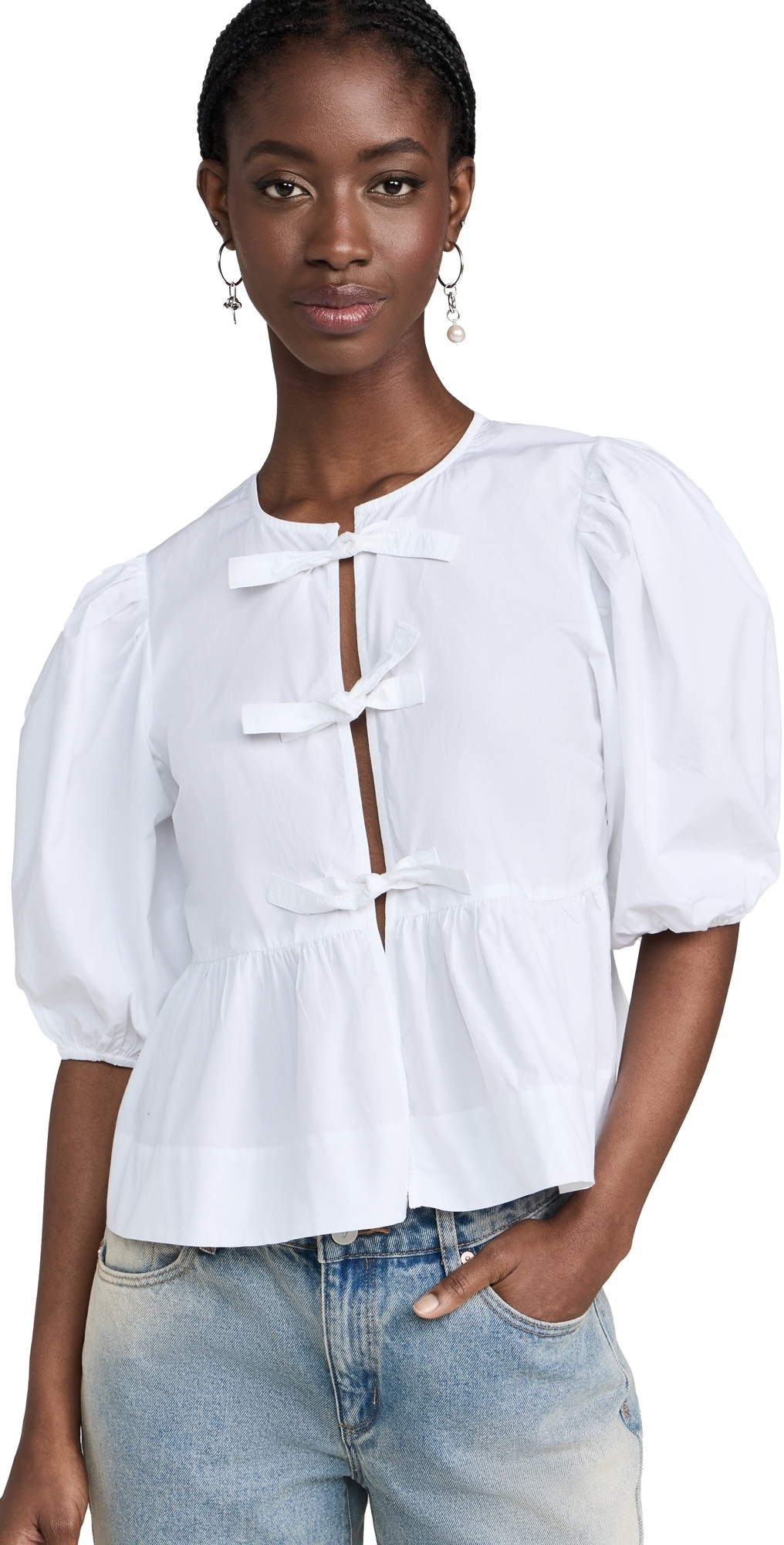 GANNI Cotton Poplin Peplum Blouse Bright White 40 | Shopbop