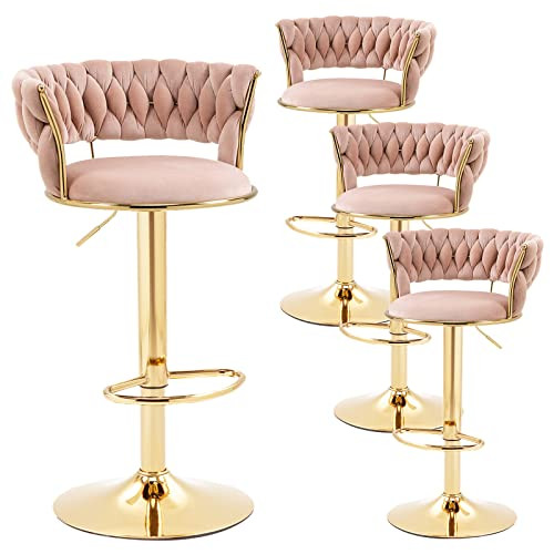 Amazon.com: SLEERWAY Modern Velvet Bar Stools- Swivel Adjustable, Gold Upholstered Bar Chairs wit... | Amazon (US)