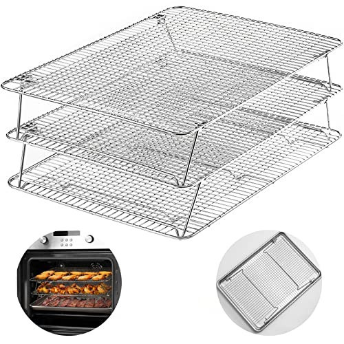 Stainless Steel Stackable Cooling Rack for Baking, 3 Tier 12”x 16.5”,Oven & Dishwasher Salf and Fit Half Sheet,Wire Cooling Racks for Cookie, Pizza, Cake | Amazon (US)