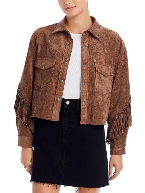 Womens Faux Suede Fringe Shirt Jacket | Shop Simon