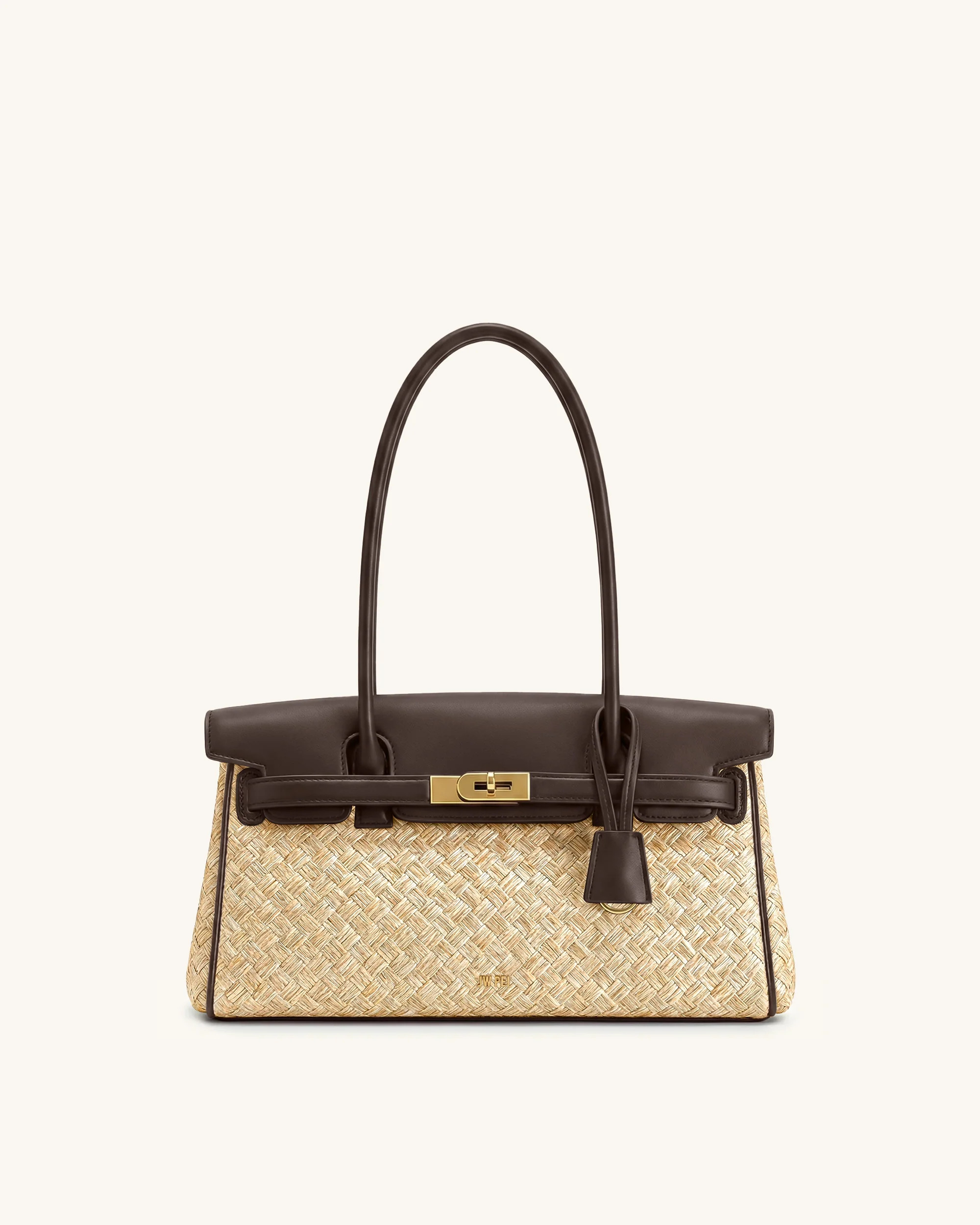 Yara Faux Straw Shoulder Bag - Brown | JW PEI US