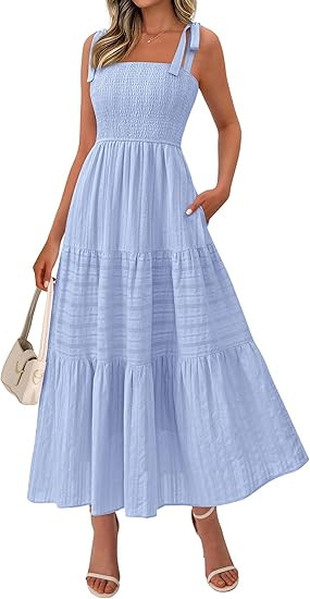 BTFBM Women's 2026 Spring Boho Spaghetti Strap Dress Casual Sleeveless Smocked A Line Beach Sundr... | Amazon (US)