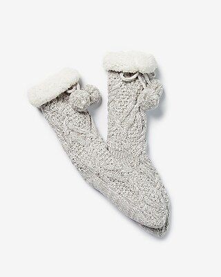 Cable Knit Pom Slipper Socks | Express