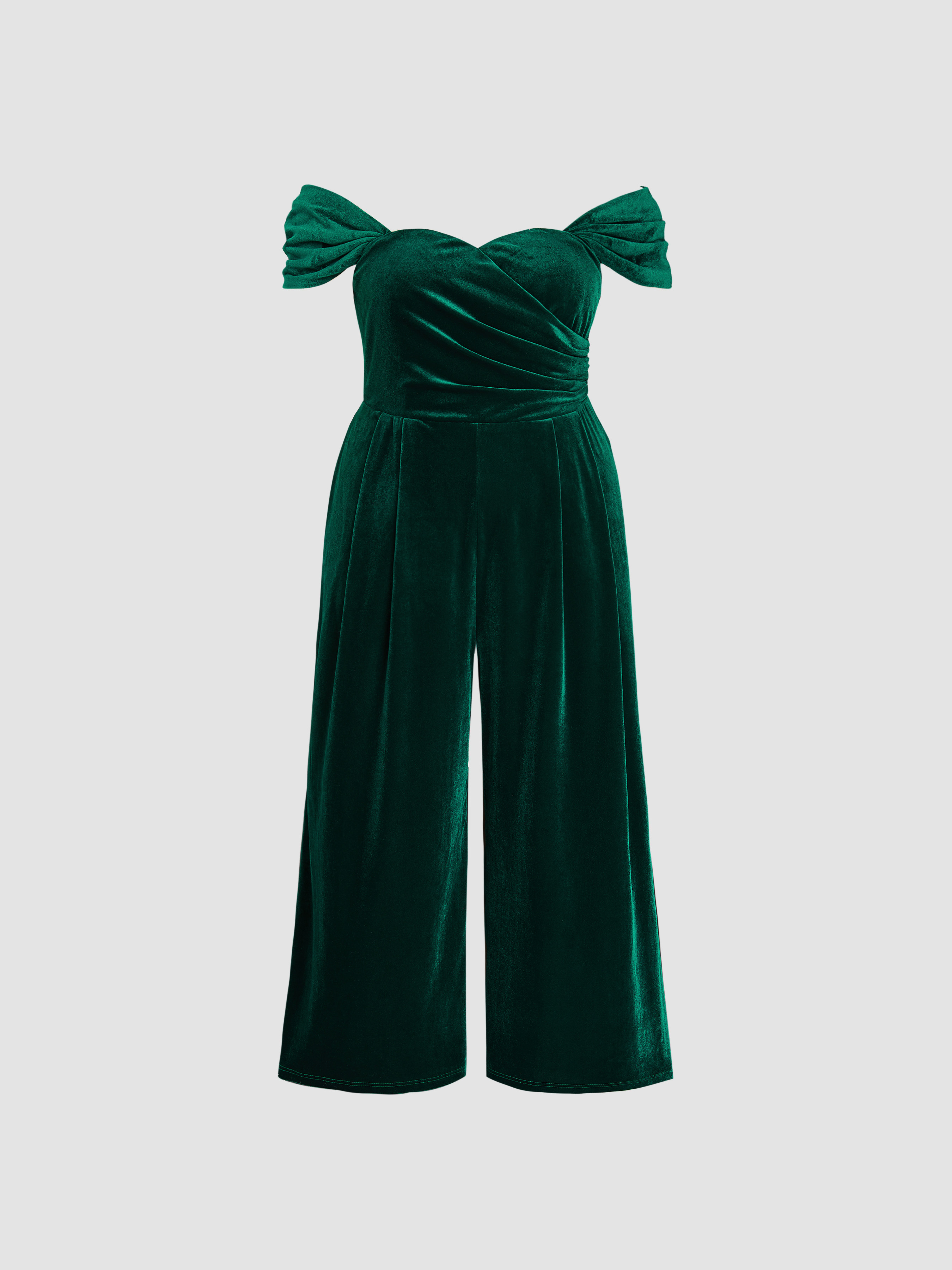 Velvet Velvet Off-shoulder Solid Ruched Jumpsuit Curve & Plus For Party/Clubbing | Cider