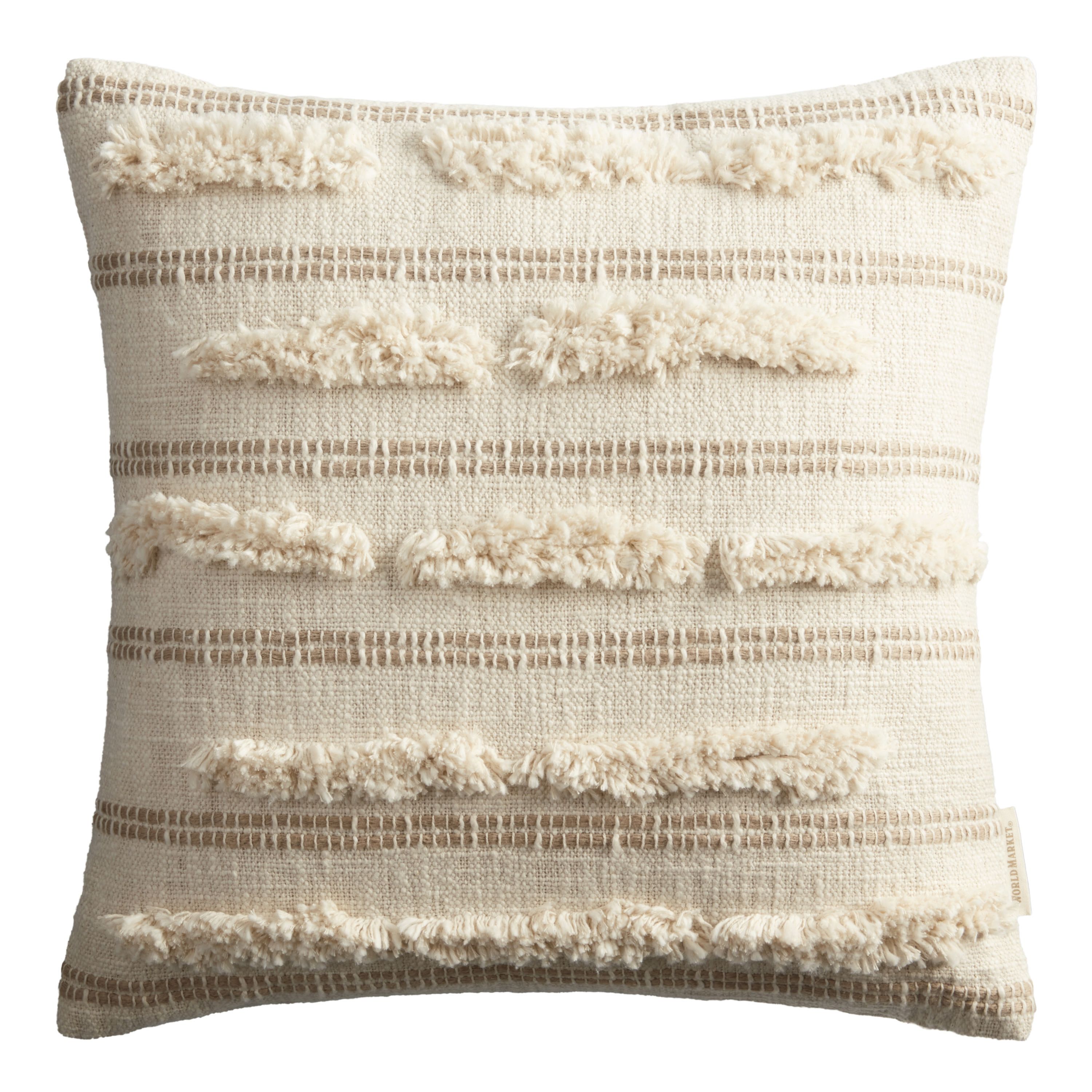 Ivory Eyelash Tufted Stripe Throw Pillow | World Market