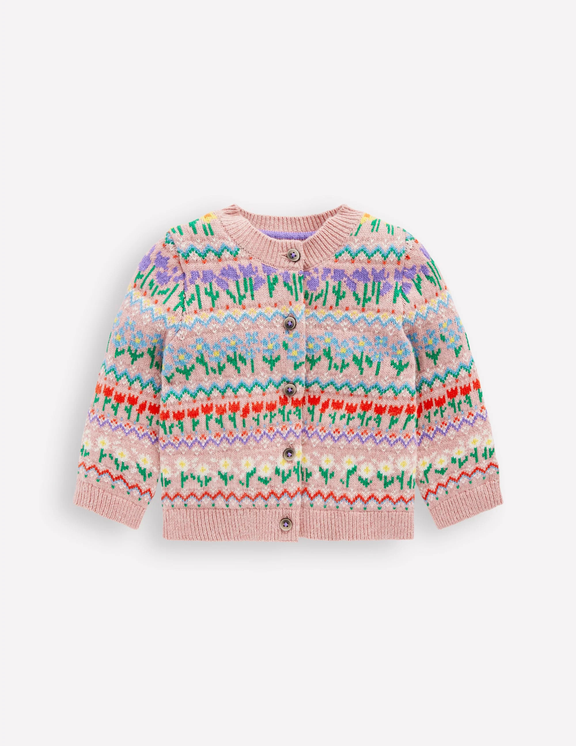 Edie Fair Isle Cardigan-Bubblegum Pink Flowers | Boden (US)