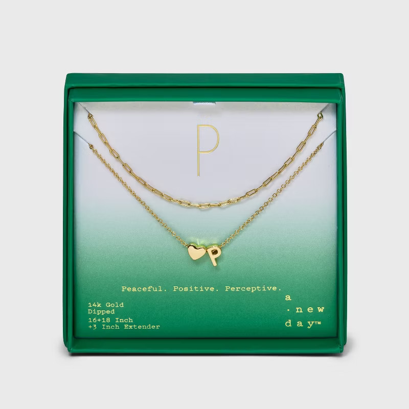 14K Gold Dipped Initial with Heart Chain Necklace - A New Day™ Gold | Target