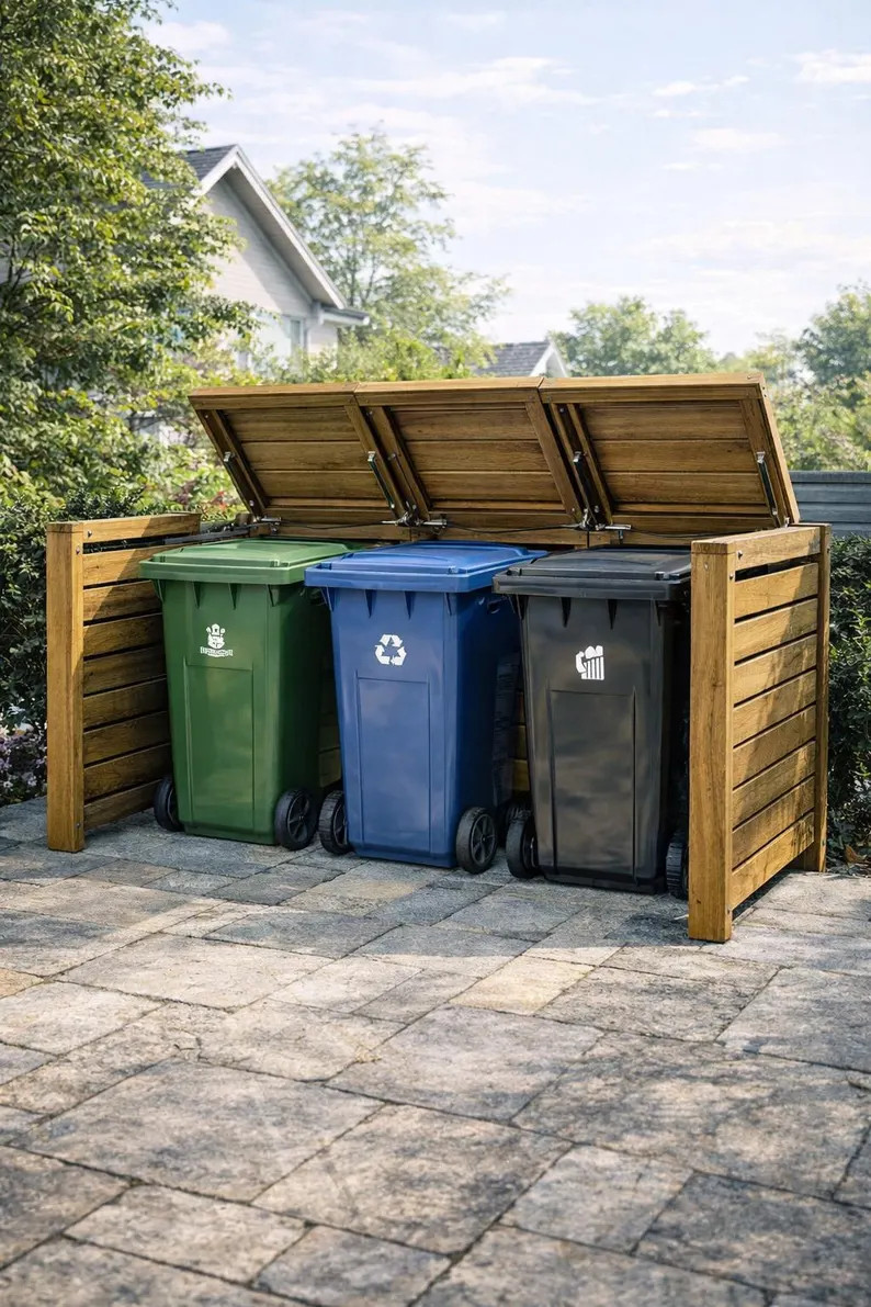 Triple Trash Bin Enclosure Plans – Diy Outdoor Wooden Garbage Storage Shed Pdf - Etsy | Etsy (Global)