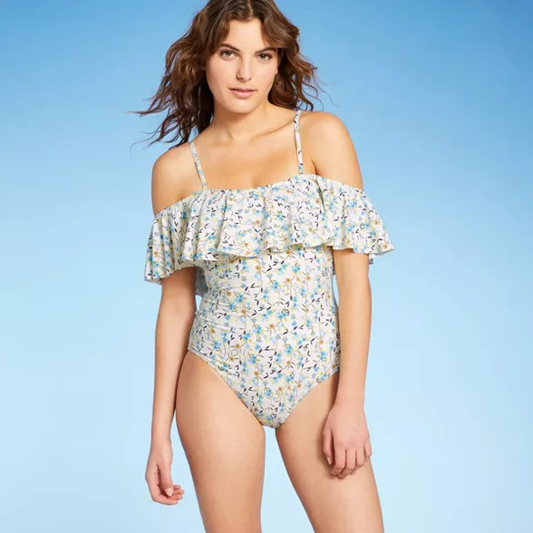 Women's Cold Shoulder Ruffle Maillot One Piece Swimsuit - Sea Angel Multi | Target