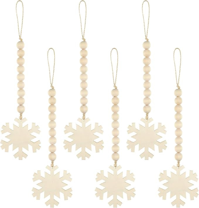 6 Pieces Christmas Tree Wood Bead Hanging Decor Xmas Wooden Bead Garlands Ornaments Rustic Farmho... | Amazon (US)