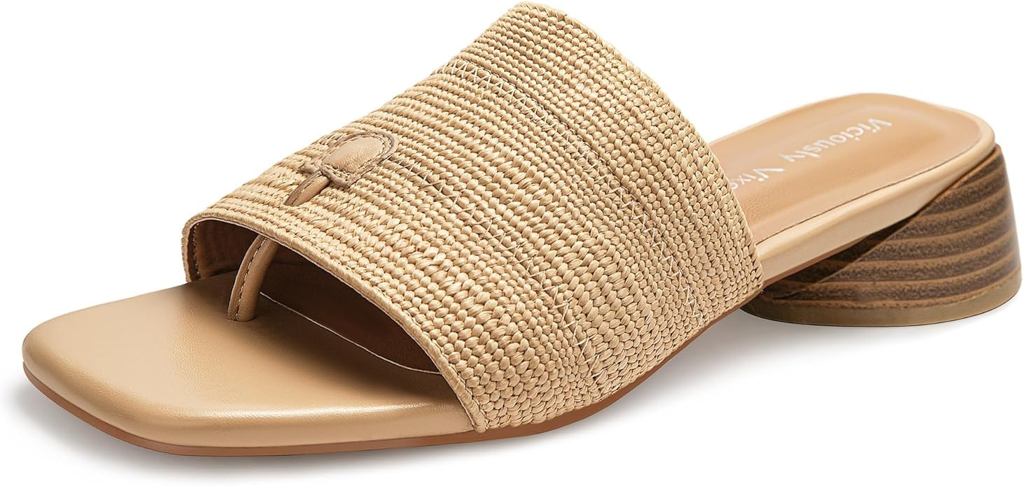 Women's Block Kitten Heels Slide Mule Sandals Square Open Toe Shoes | Amazon (US)